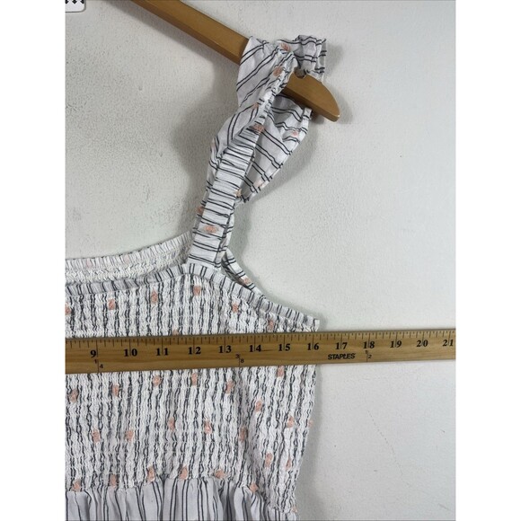 Loft Clip Stripe Smocked Ruffle Midi Dress Dot Embroidered White Gray Large - Picture 5 of 6